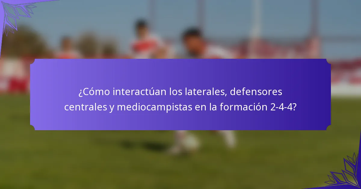 ¿Cómo interactúan los laterales, defensores centrales y mediocampistas en la formación 2-4-4?